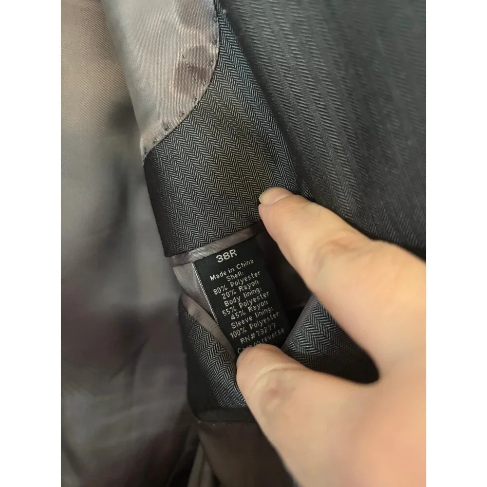 Apt 9 slim silver gray herringbone suit blazer pants 38R 32/34 preppy